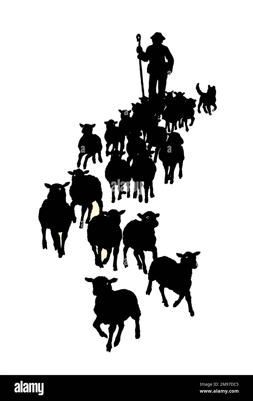 A silhouette of a shepherd and his flock Stock Photo