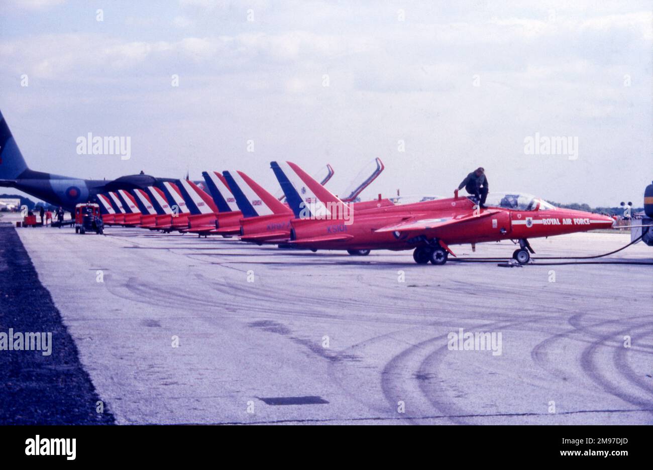 RAFAT RAF Red Arrows Folland Gnats line up before their display at Finningley in September 1978 Stock Photo
