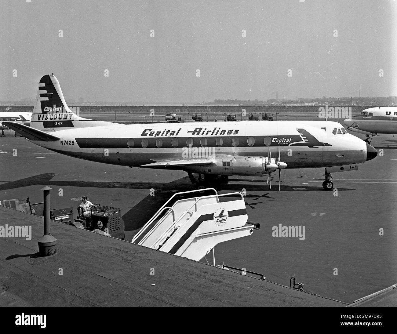 Vickers Viscount V745 N7438 of Capital Airlines at La Guardia on 4 May 1960.  Capital was the first US airline to buy this aircraft type Stock Photo