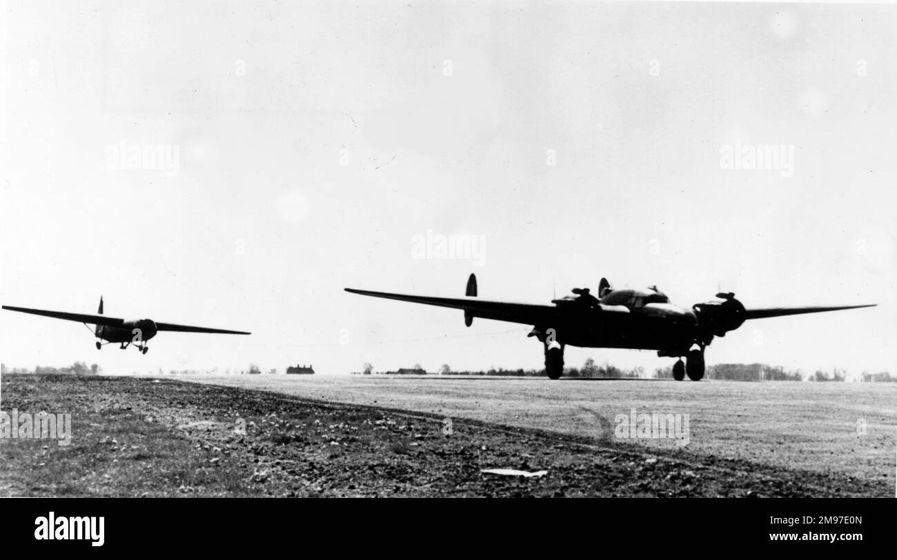 Armstrong Whitworth AW 41 Albermarle-seen here towing a Horsa glider, where they took part in the Normandy landings. Stock Photo