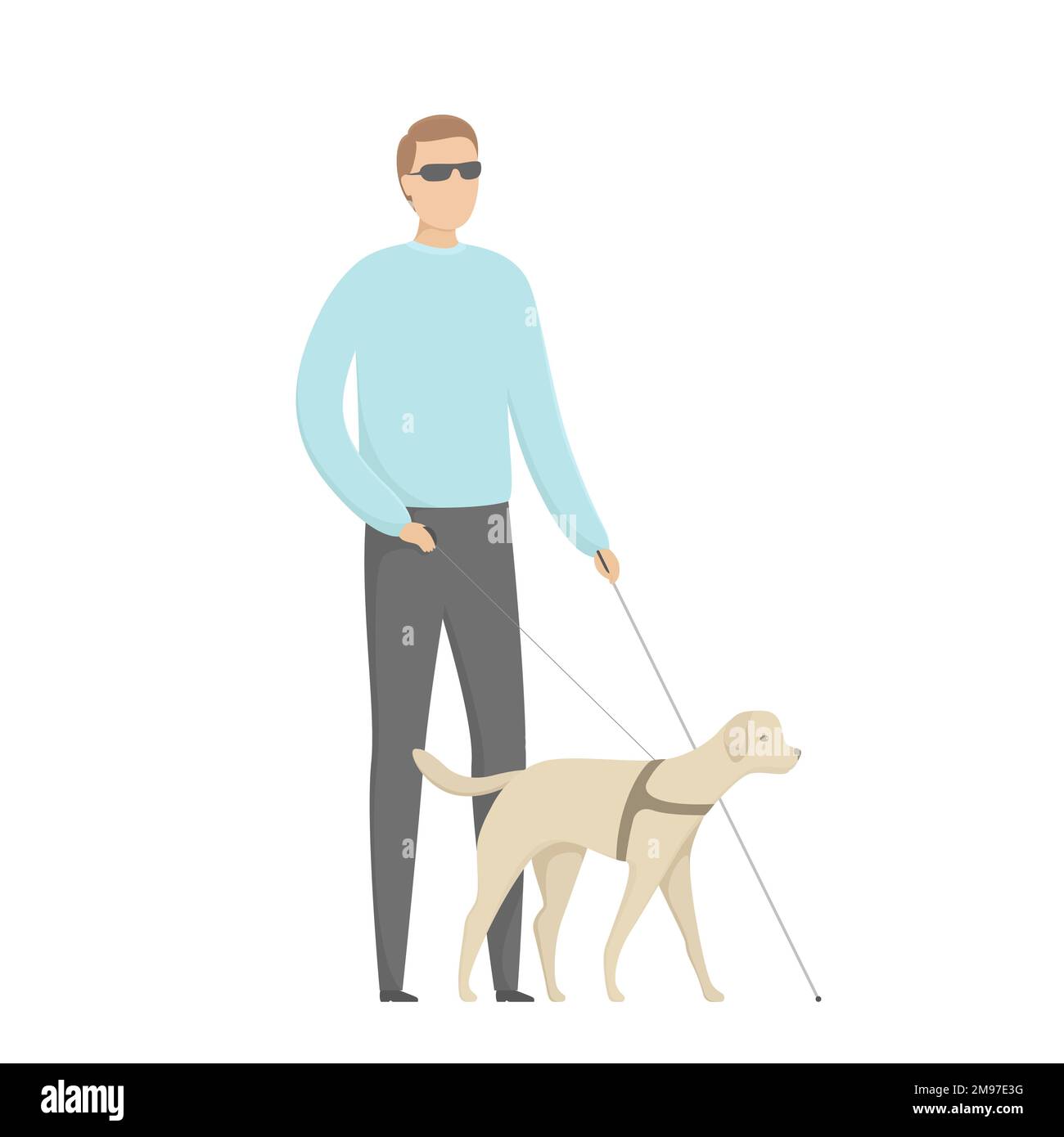 Man with blindness walking with guide dog. Vector illustration Stock