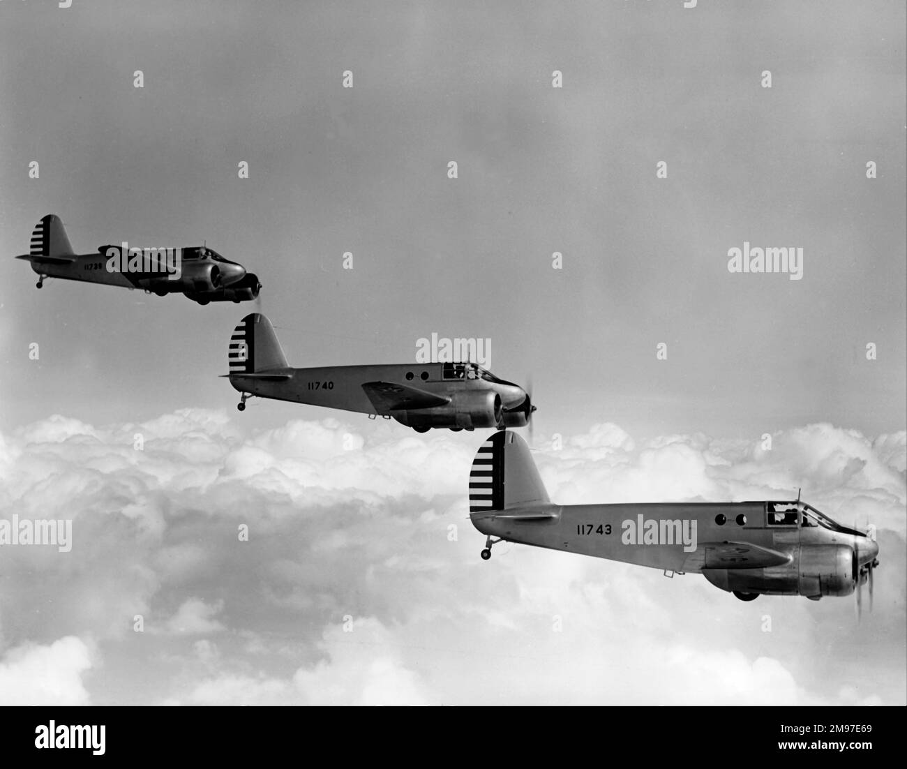 Beech AT-10 trio in echelon, March 1942. Stock Photo