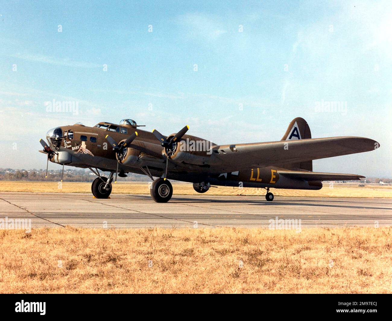 Boeing B-17G (forward view, parked). Stock Photo