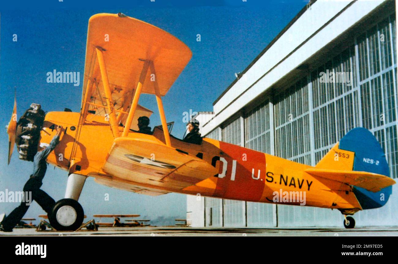 Boeing Stearman N2S-2 at Corpus Christi, Texas in 1943 This and its US Army PT-13 equivalent were vital to US wartime pilot training. Stock Photo