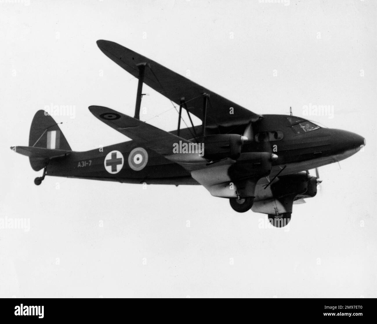 De Havilland DH 86 Dragon Express -typifying the numerous civilian airliners commandeered for wartime service is this Royal Australian Air Force air ambulance. Stock Photo