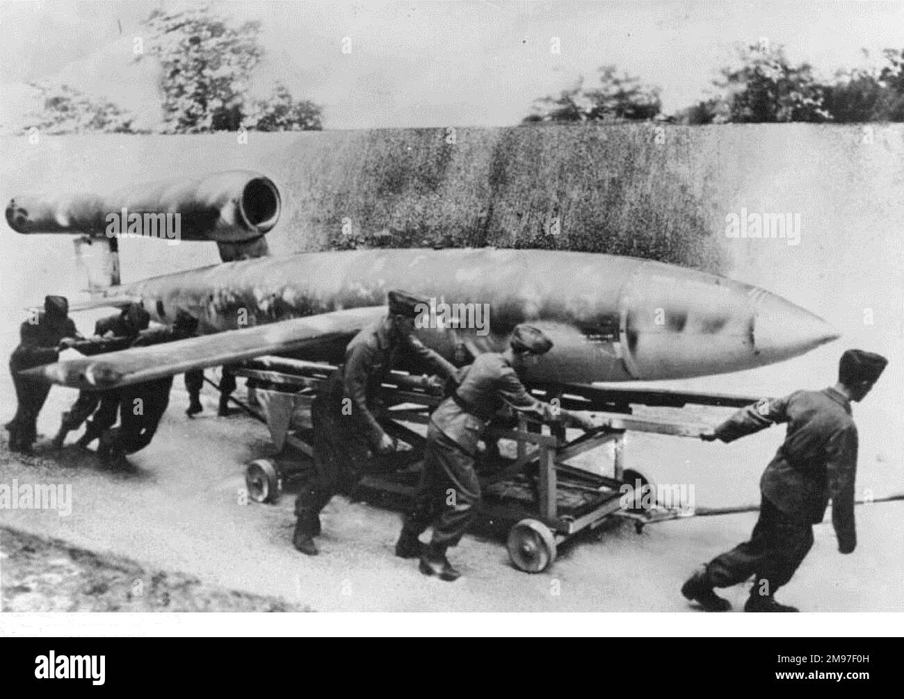 Fiesler F-103 or V 1 -Over 9, 500 of these flying bombs were launched against London starting in mid June 1944, with nearly 2, 500 more fired against Antwerp. Stock Photo
