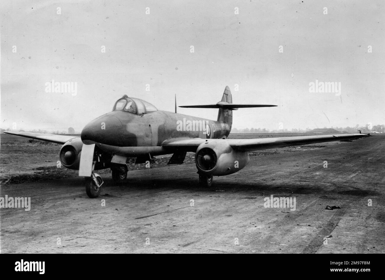 Gloster F9-40 Rampage, Britain's first jet fighter, subsequently renamed Meteor (F = Fighter, 9 = 9th, 40 = 1940, year of issue). Gloster Meteor prototype DG204/G powered by Metrovick F.2 engines. Stock Photo