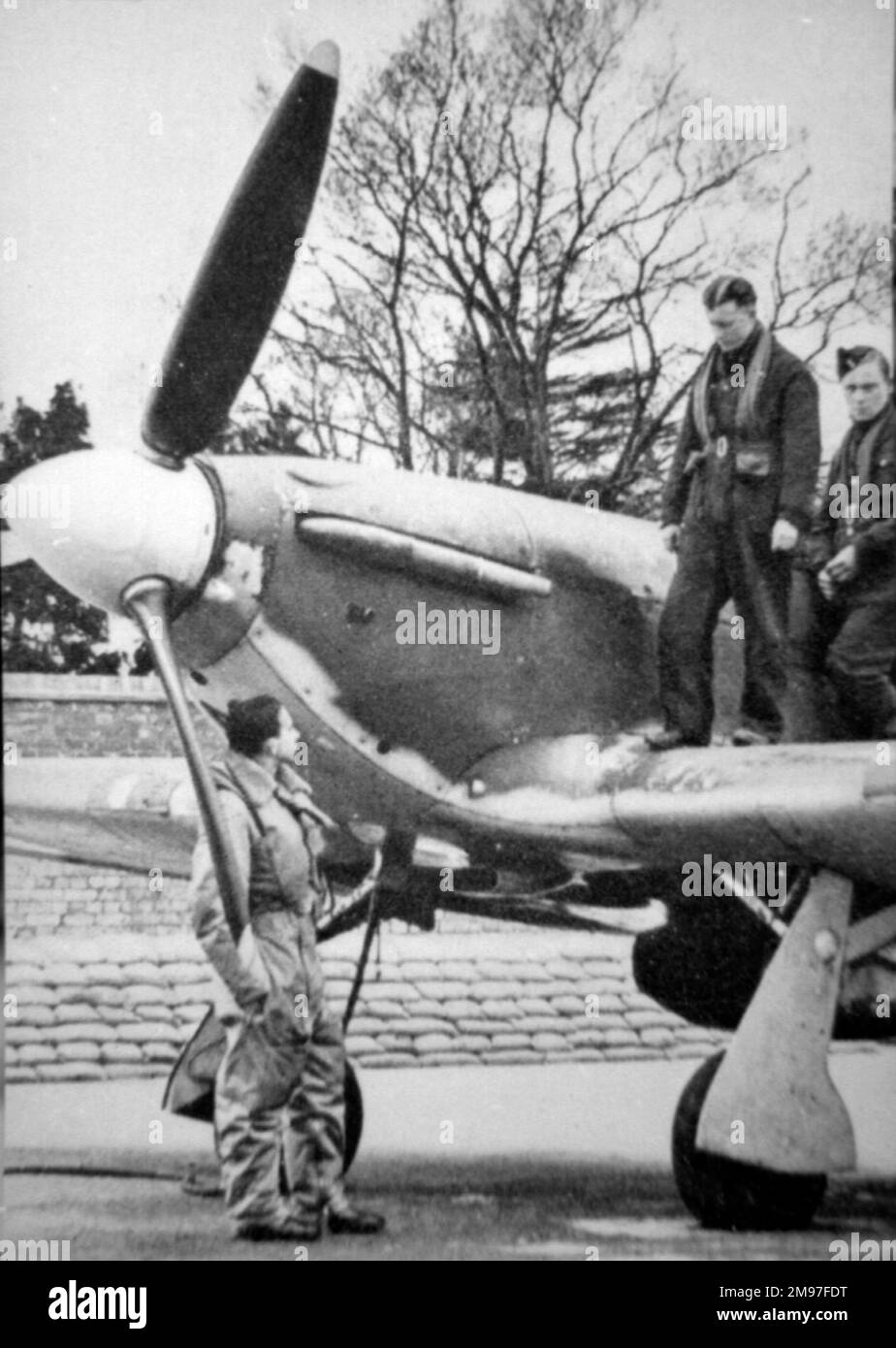 Hawker Hurricane 1A nose close up, (on the ground), with Polish pilots. Stock Photo