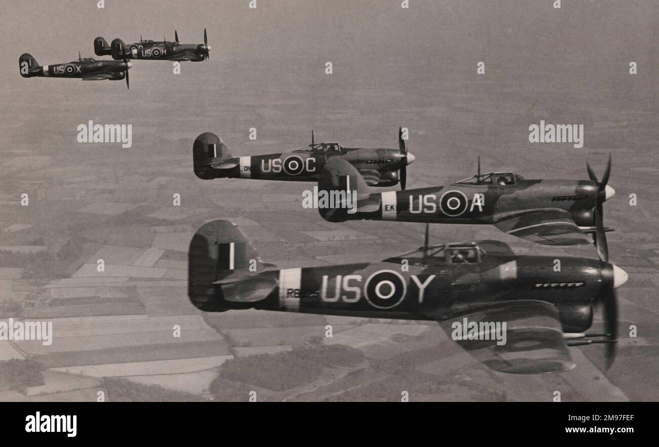 Hawker Typhoon Ib in two 'Vics' of No56 Squadron RAF Stock Photo - Alamy