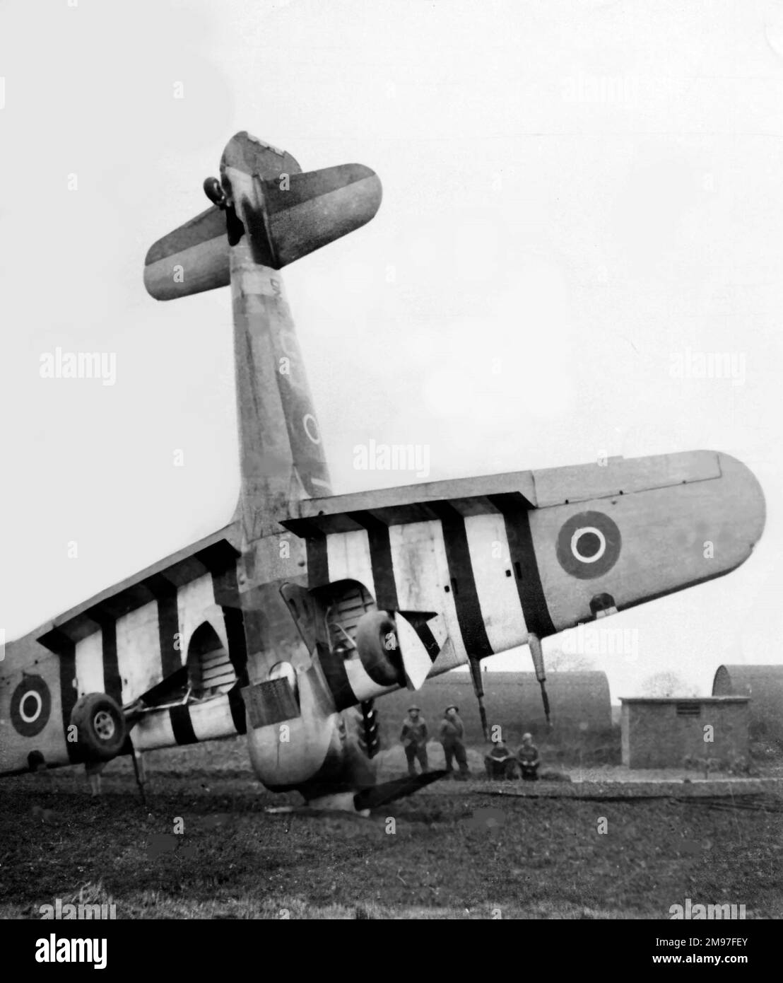 Hawker Typhoon 1b nose over the type of event to be wary of when taxying on muddy (on the ground). Stock Photo