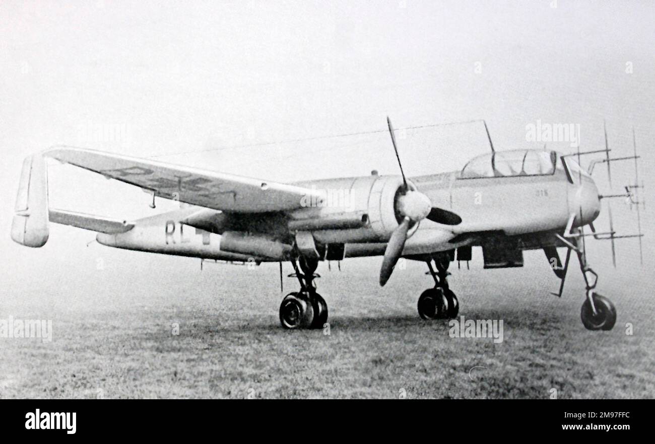 Heinkel He 219 Uhu -a relative latecomer, the type was considered one of Germany's better night fighters. Stock Photo