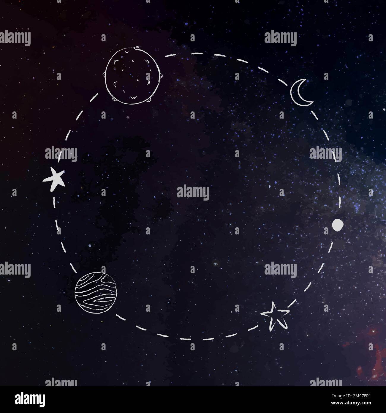 Galaxy decorated minimal line art frame vector Stock Vector