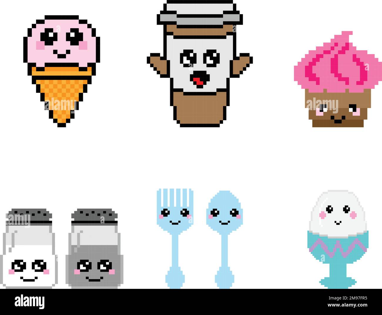 Cute food icon set Pixel art vector illustration. image or clip art