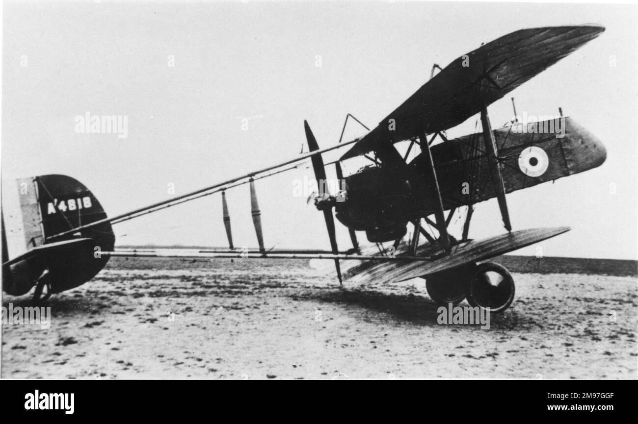Royal Aircraft Factory FE 9 two-seat reconnaissance fighter which first flew in early spring 1917. It was an outmoded design, and only three development aircraft flew.  Seen here is the first of these, serial no. A 4818. Stock Photo