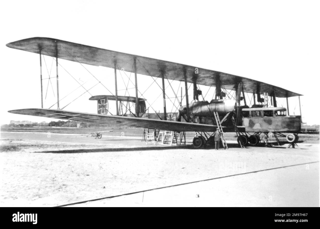 Zeppelin-Staaken R VI German long-range giant bomber, first flown in mid-1917.  A total of 18 were built.  They were delivered to the Western Front, and sometimes used in raids on the British mainland, as well as French ports and cities. Stock Photo