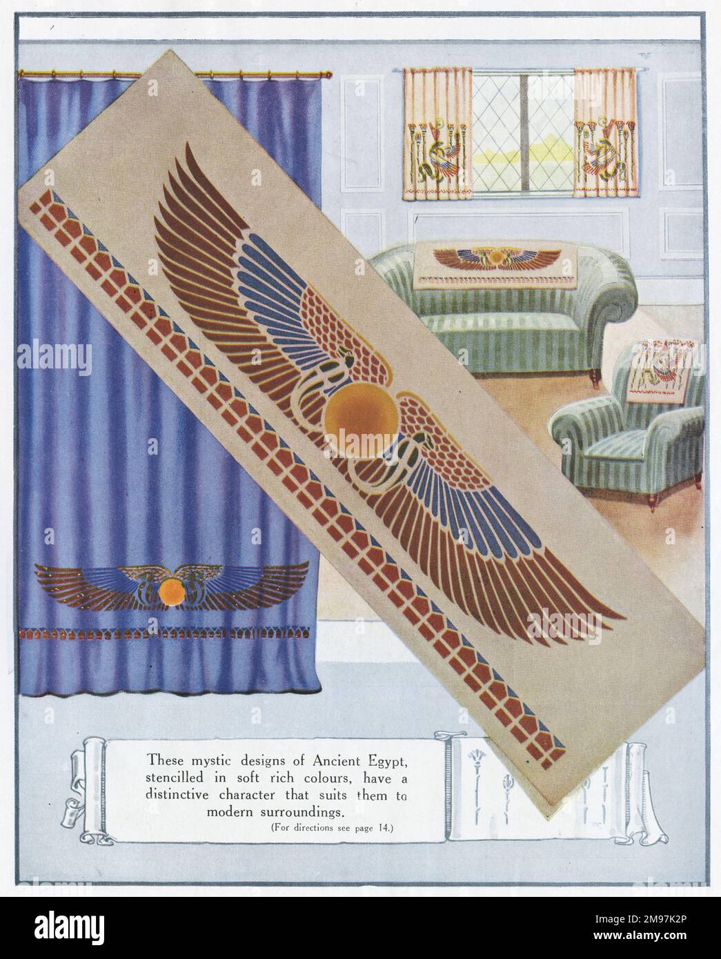 Egyptian designs for home furnishings, an insert page from Weldon's Beautiful Needlework magazine. Stock Photo