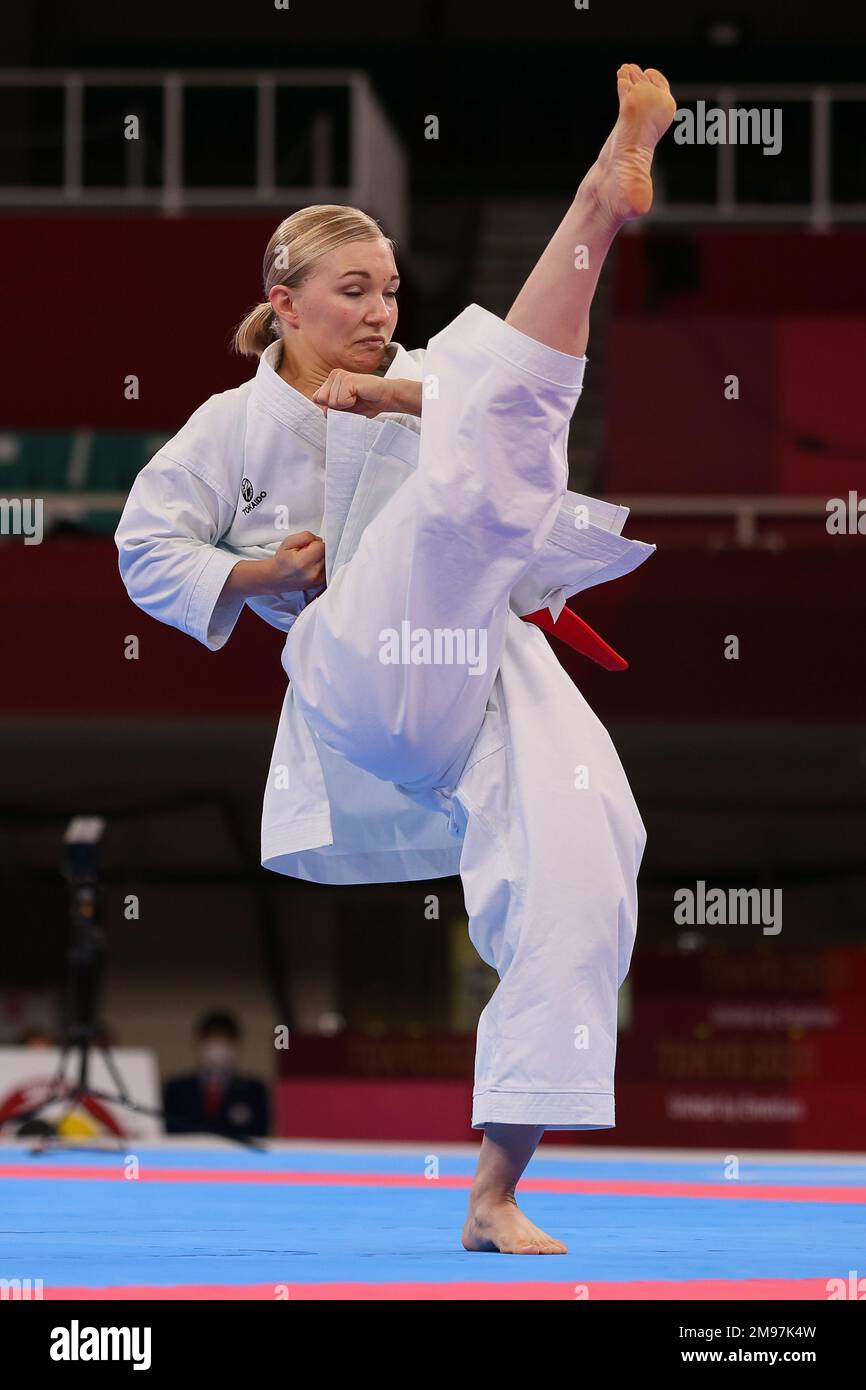 AUG 5, 2021 - TOKYO, JAPAN: Jasmine Jüttner of Germany competes in the Women's Kata Elimination Round at the Tokyo 2020 Olympic Games (Photo by Mickael Chavet/RX) Stock Photo