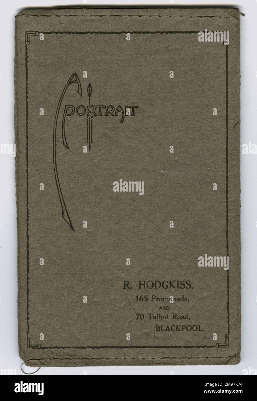 Photographic portrait wallet from the studio of R Hodgkiss of The Promenade and Talbot Road, Blackpool. Stock Photo