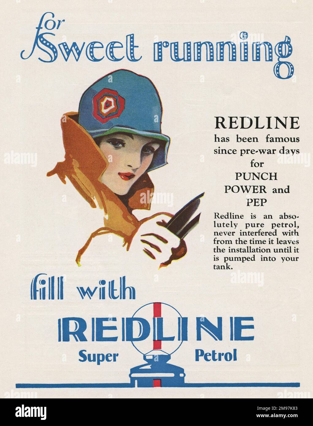 Advertisement for Redline super petrol, famous since pre-war days for punch, power and pep. Stock Photo