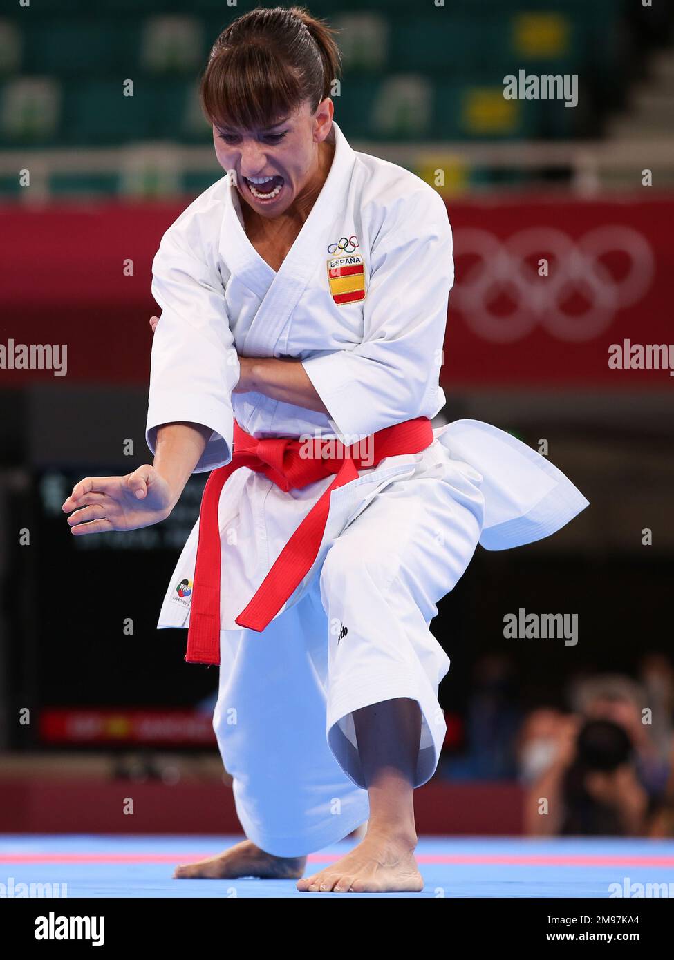 AUG 5, 2021 - TOKYO, JAPAN: Sandra SANCHEZ of Spain competes in the Women's Kata Elimination Round at the Tokyo 2020 Olympic Games (Photo by Mickael Chavet/RX) Stock Photo