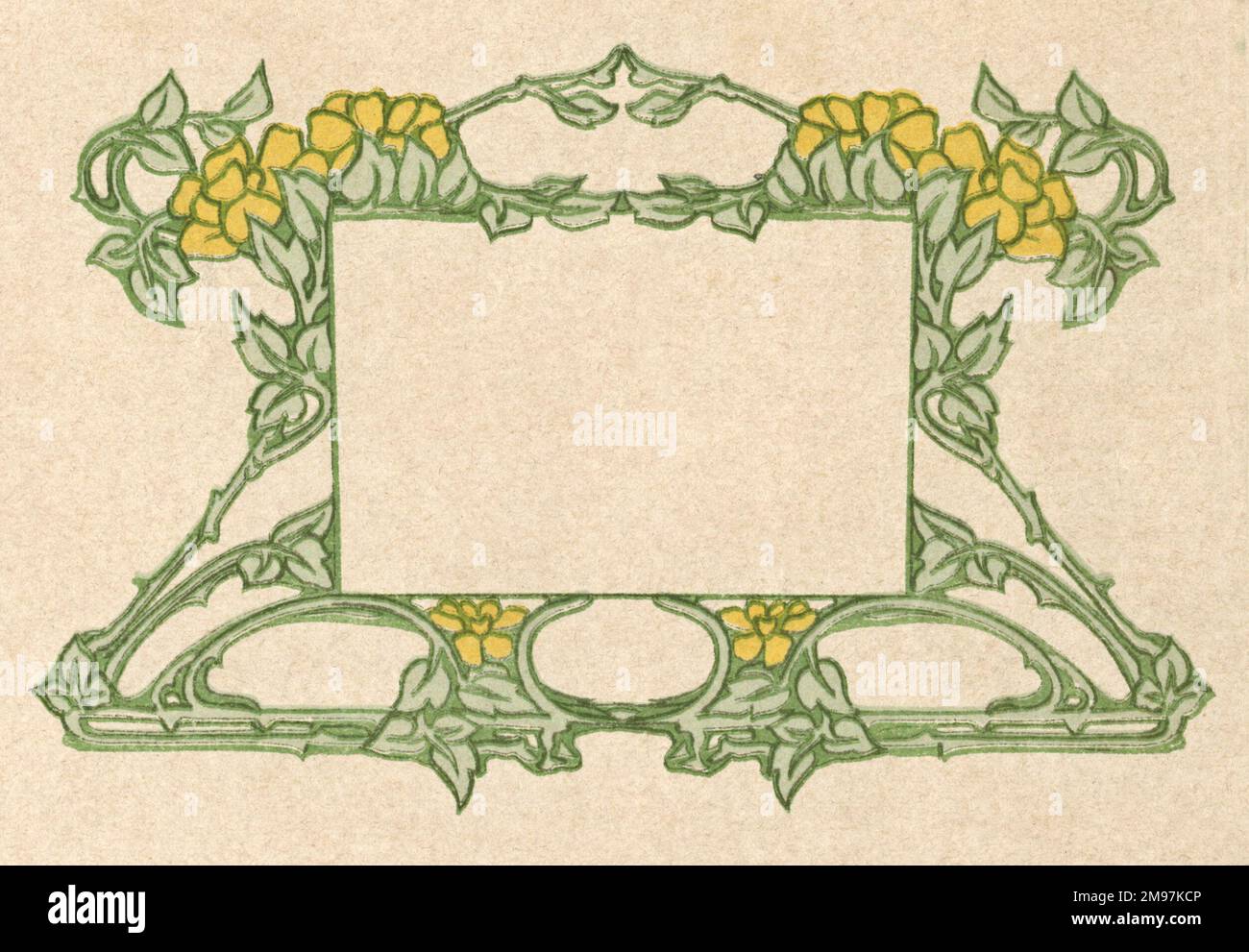 Art nouveau leaf and flower design with yellow flowers and a rectangular space at the centre. Stock Photo