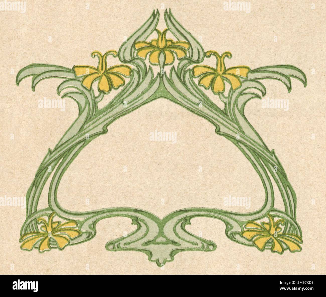 Art nouveau leaf and flower design with yellow flowers and a space at the centre. Stock Photo