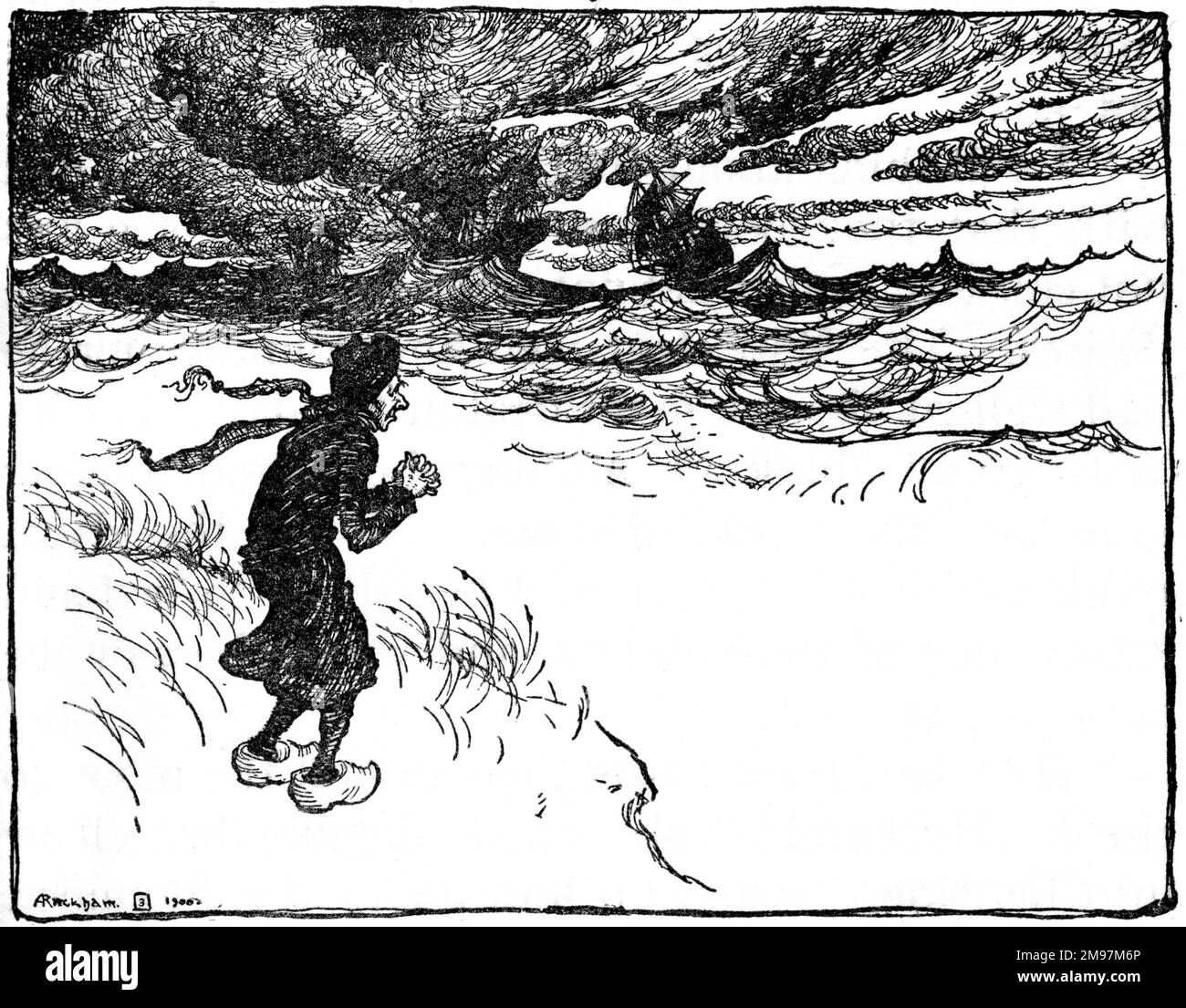 Illustration, The Fisherman and His Wife Flounder, Flounder in the