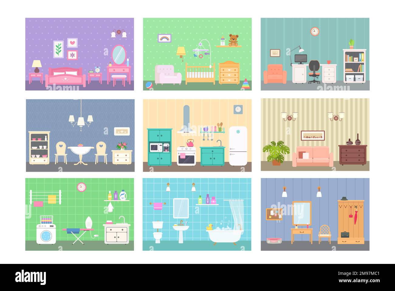 Doll house interior concept. Nine different rooms with furniture Stock  Vector Image \u0026 Art - Alamy, image size:1300x956