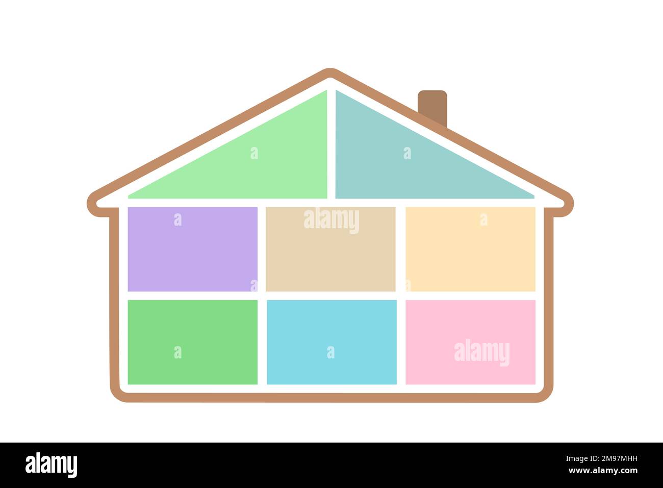 Dollhouse with eight empty place for rooms, in cross section Stock Vector