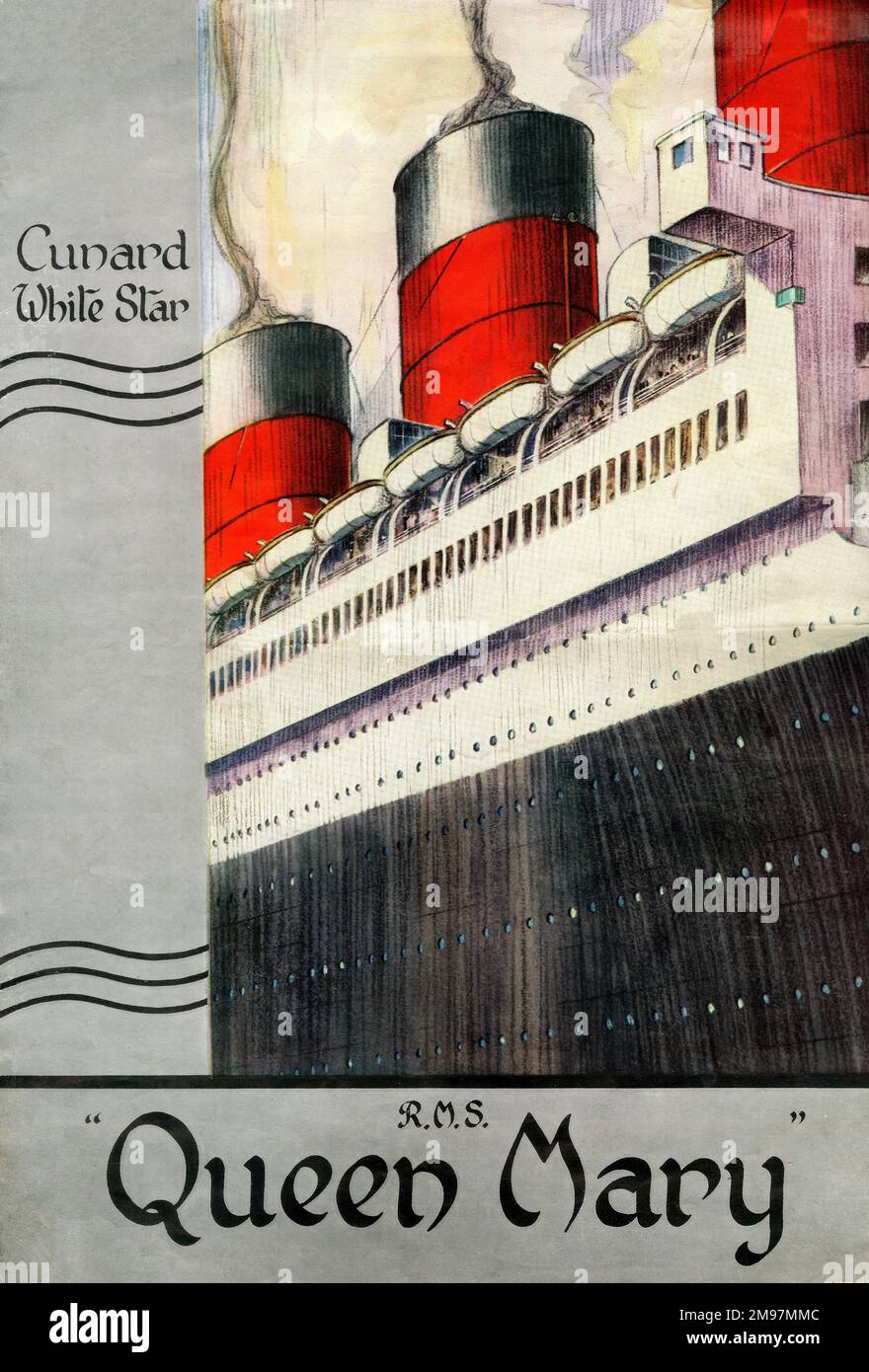 Brochure for the Cunard White Star Luxury Liner RMS Queen Mary. Stock Photo