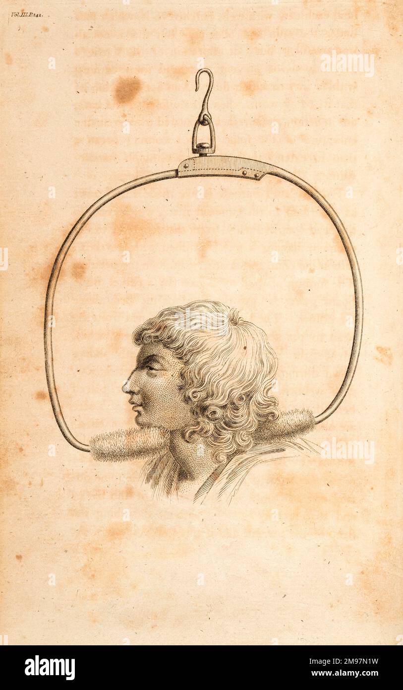 Steel bow' - additional part for 'spinal machine'. Engraving from Erasmus Darwin, Zoonomia; or, The laws of organic life. Vol III Stock Photo