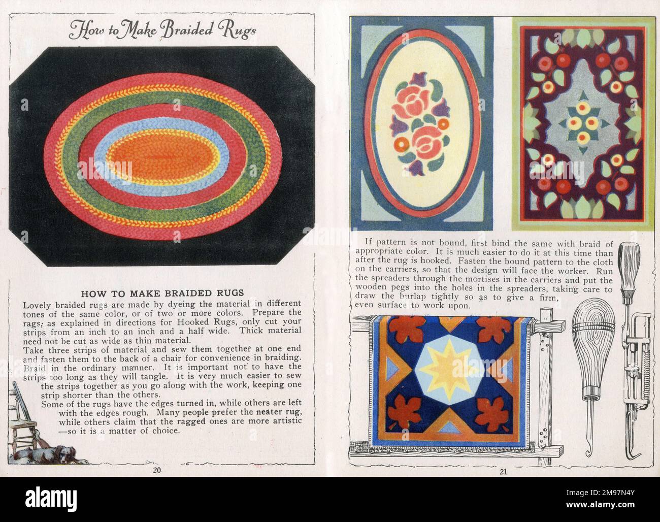 How to make braided rugs, with material dyed in different colours, page