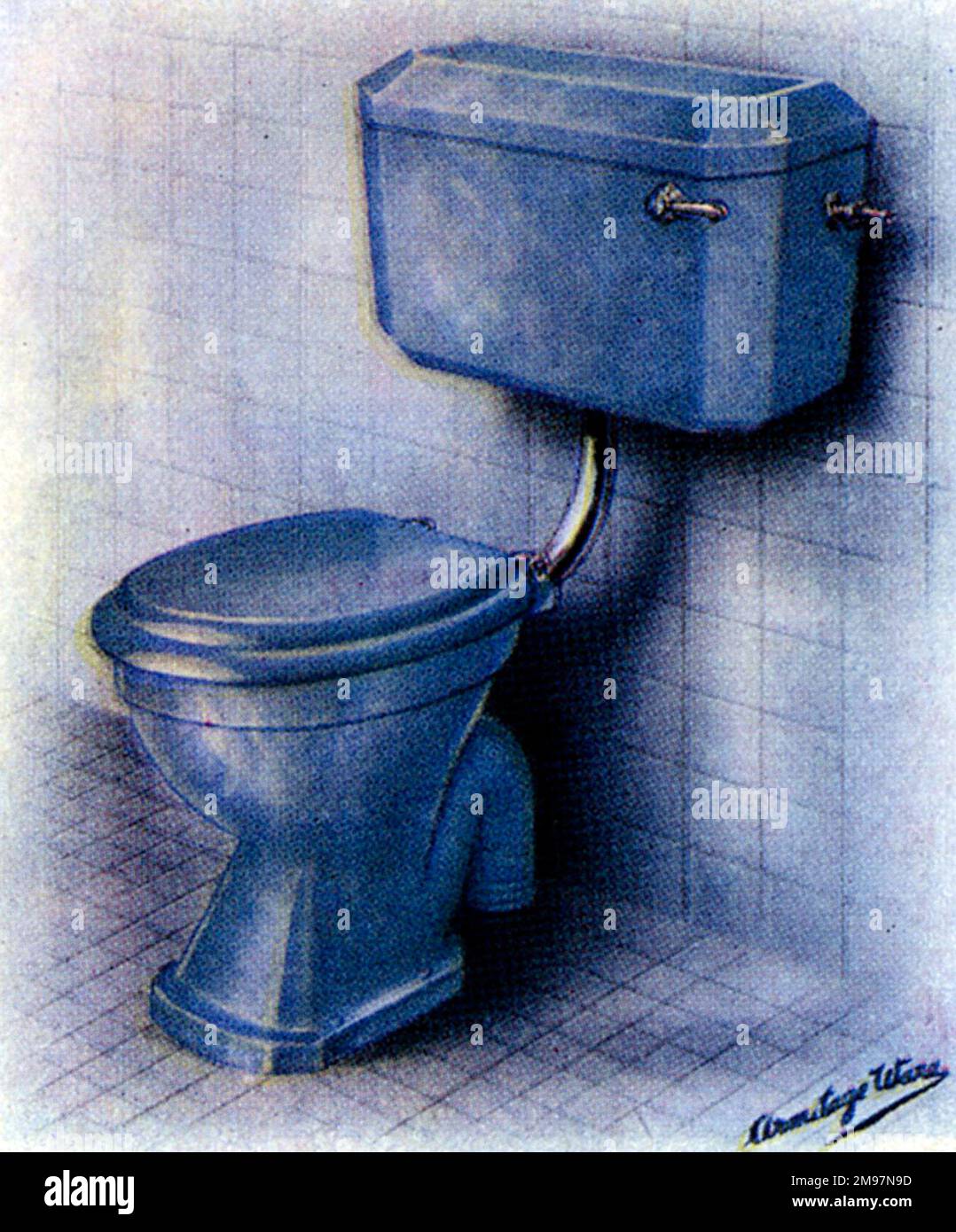 Armitage Coloured (Mottle) Ware - Staffordshire Blue Water Closet (toilet). Stock Photo