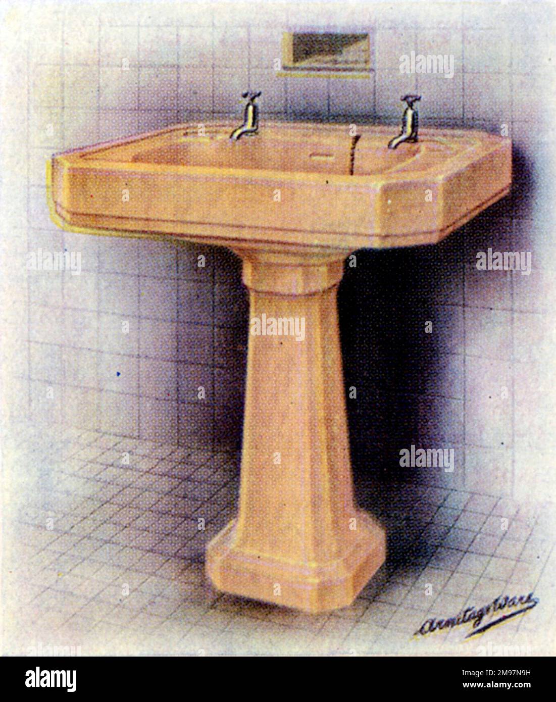 Armitage Coloured (Mottle) Ware - Mottled Amber Wash Basin (sink). Stock Photo