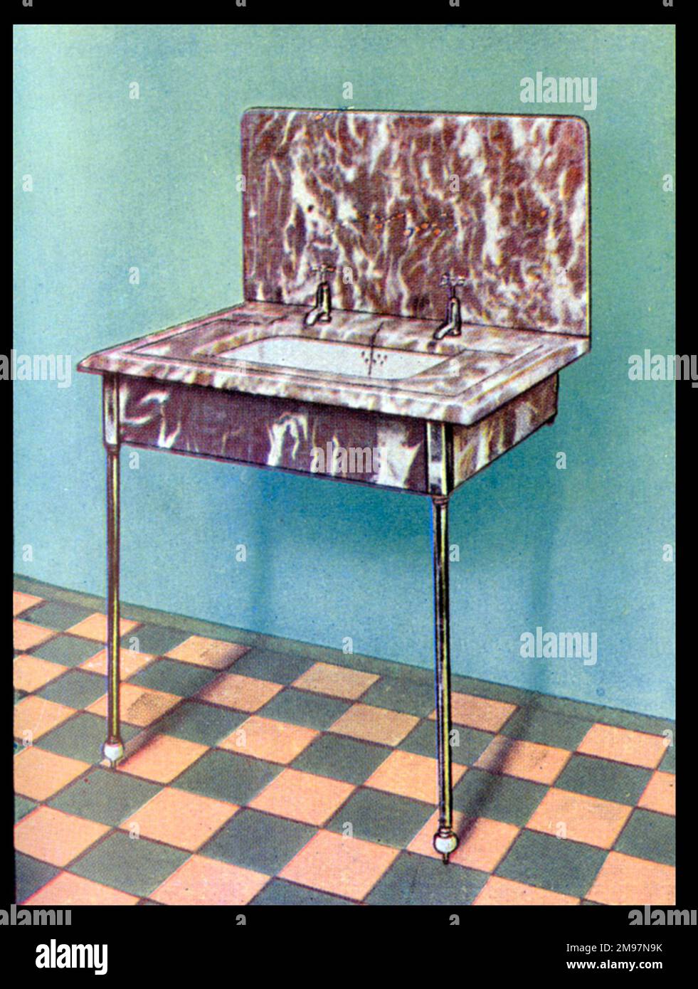 The 'Senlac' Marble Lavatory (Wash Basin) Suite in Dove Tigrato, Veneto Crocicohio or Cippolino Versilla. Stock Photo
