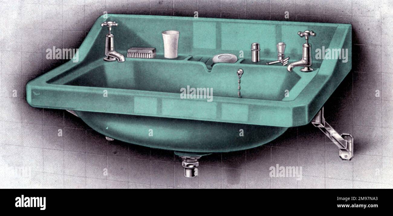 'Vitromant' Coloured Shelf Lavatory (Wash Basin / sink) - from the 'Vitromant' Sanitaryware range - from a catalogue for Nicholls and Clarke Ltd., London. Manufacturers and Merchants of Building Materials. Stock Photo