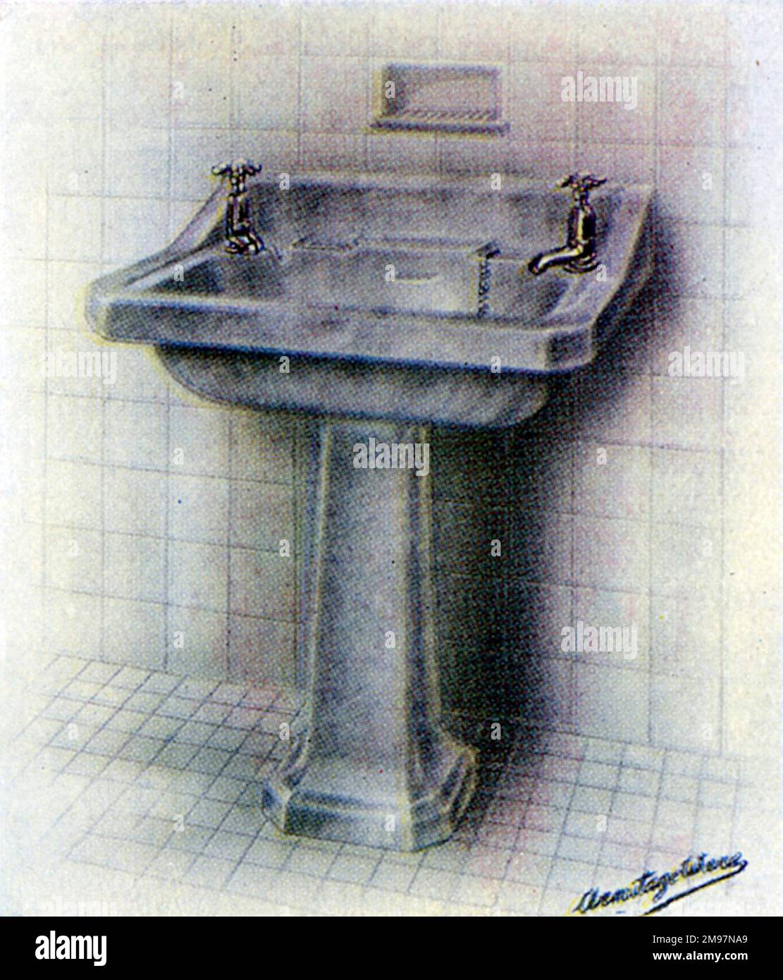 Armitage Coloured (Mottle) Ware - Dove Grey Wash Basin (sink). Stock Photo