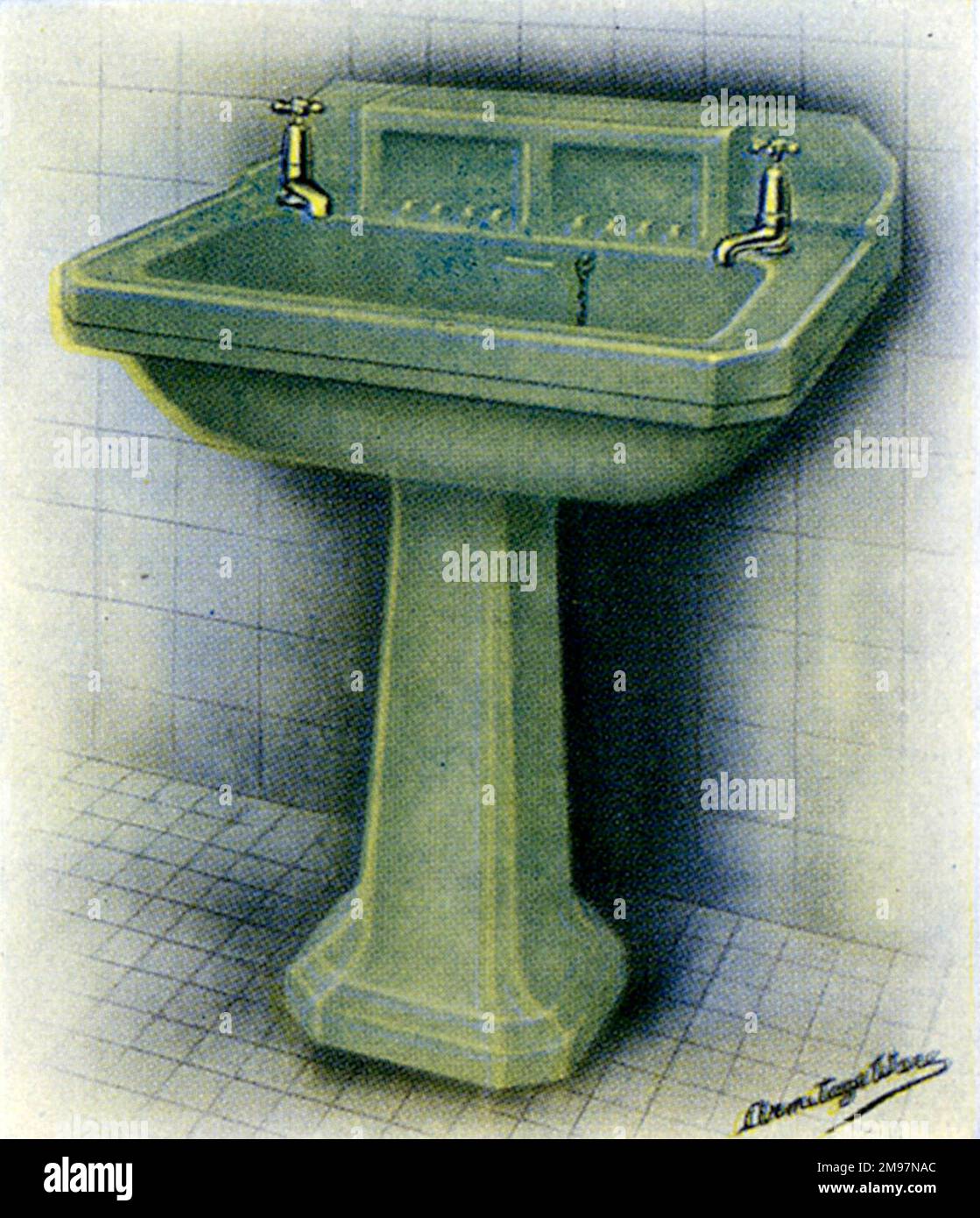 Armitage Coloured (Mottle) Ware - Armitage Green Wash Basin (sink). Stock Photo