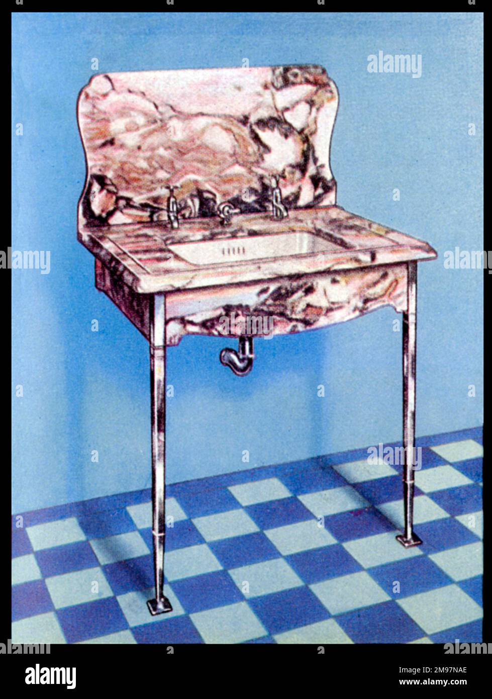 The 'Classic' Marble Lavatory (Wash Basin / sink) Suite in Breche Violetta Rose Aurore Stock Photo