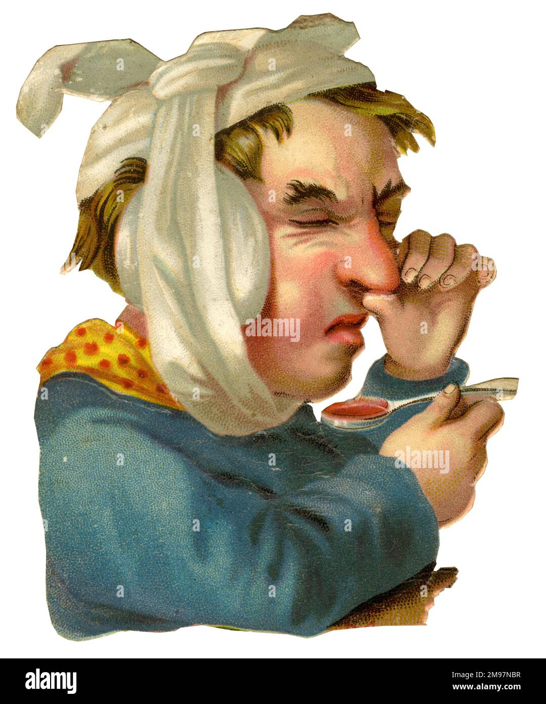 Victorian Scrap, man taking medicine from a spoon Stock Photo Alamy