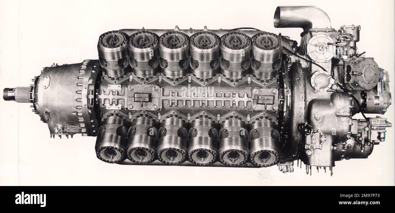 Rolls-Royce Pennine 24-cylinder, air-cooled, X-block, sleeve-valve engine. Stock Photo
