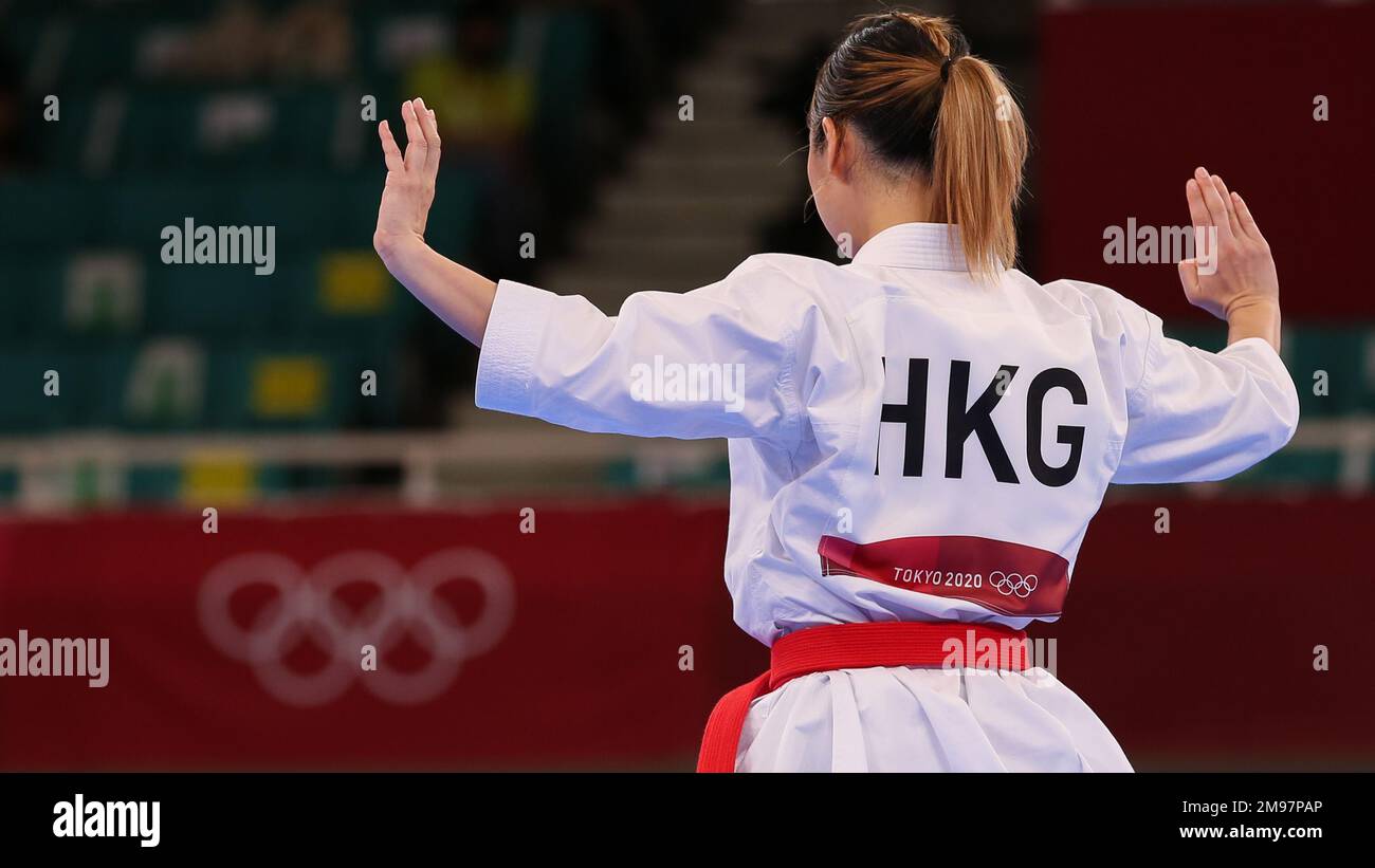 AUG 5, 2021 - TOKYO, JAPAN: Grace LAU of Hong Kong competes in the Women's Kata Elimination Round at the Tokyo 2020 Olympic Games (Photo by Mickael Chavet/RX) Stock Photo