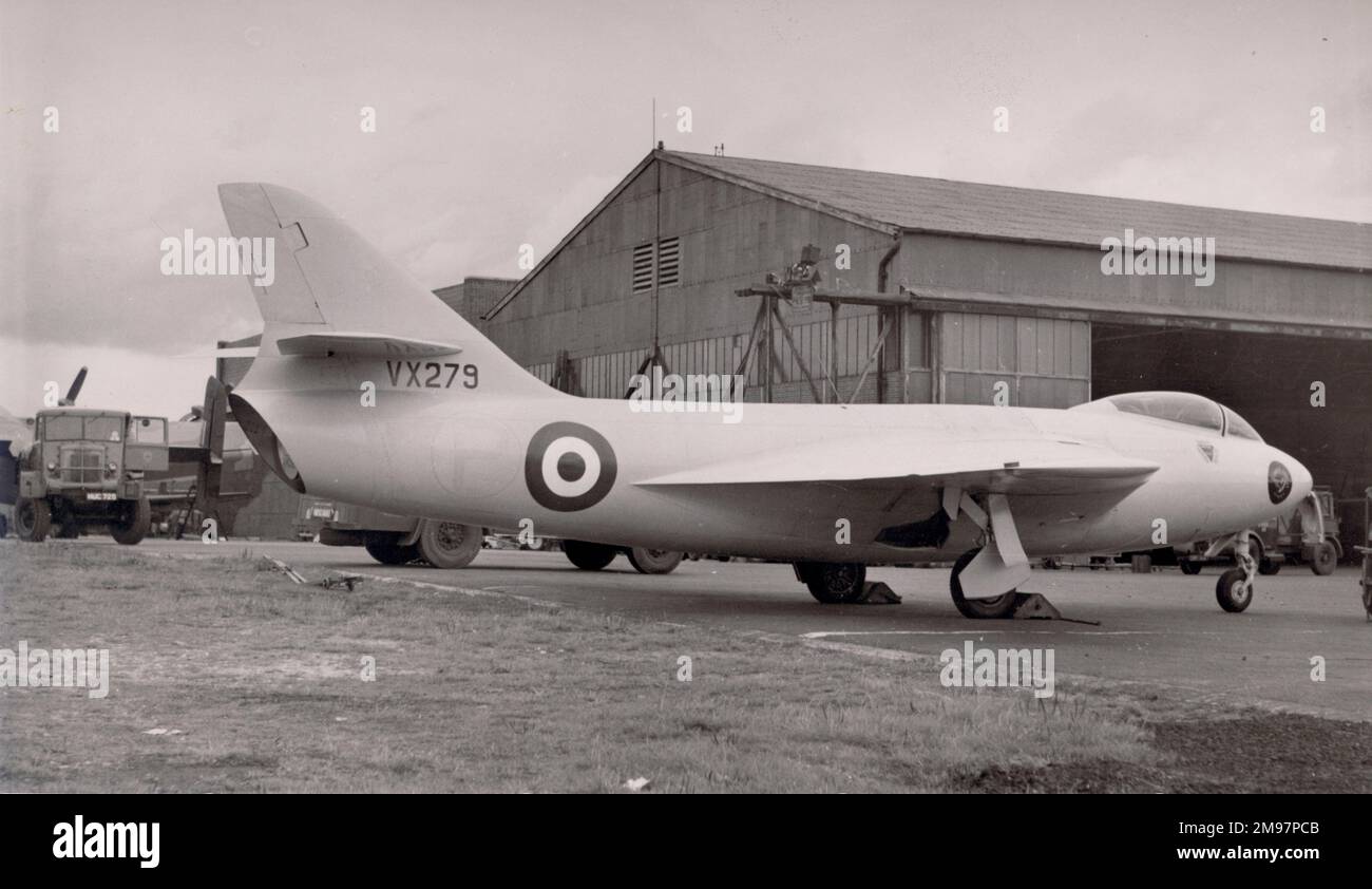 Hawker P1081, VX279, was the P1052 modified to include a straight-through jet pipe and an all-swept tail. Stock Photo