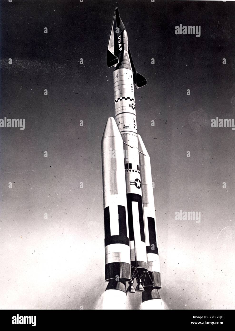 An artist’s impression of Dyna Soar during launch on a Titan III-C. Stock Photo
