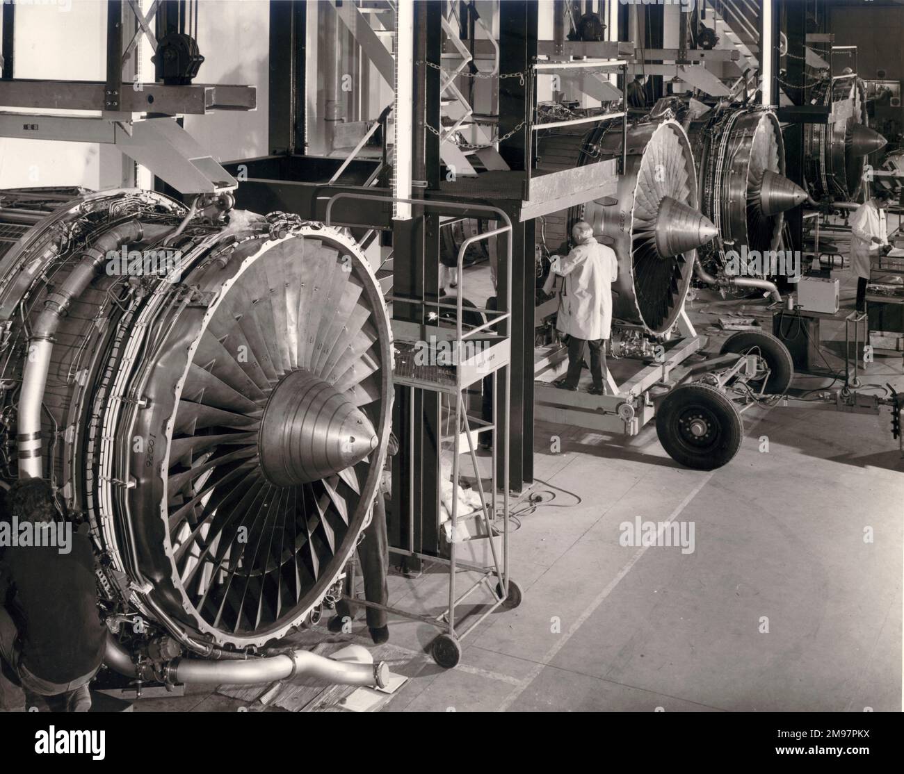 Rolls-Royce RB211 turbofans during production at Derby. September 1971. Stock Photo