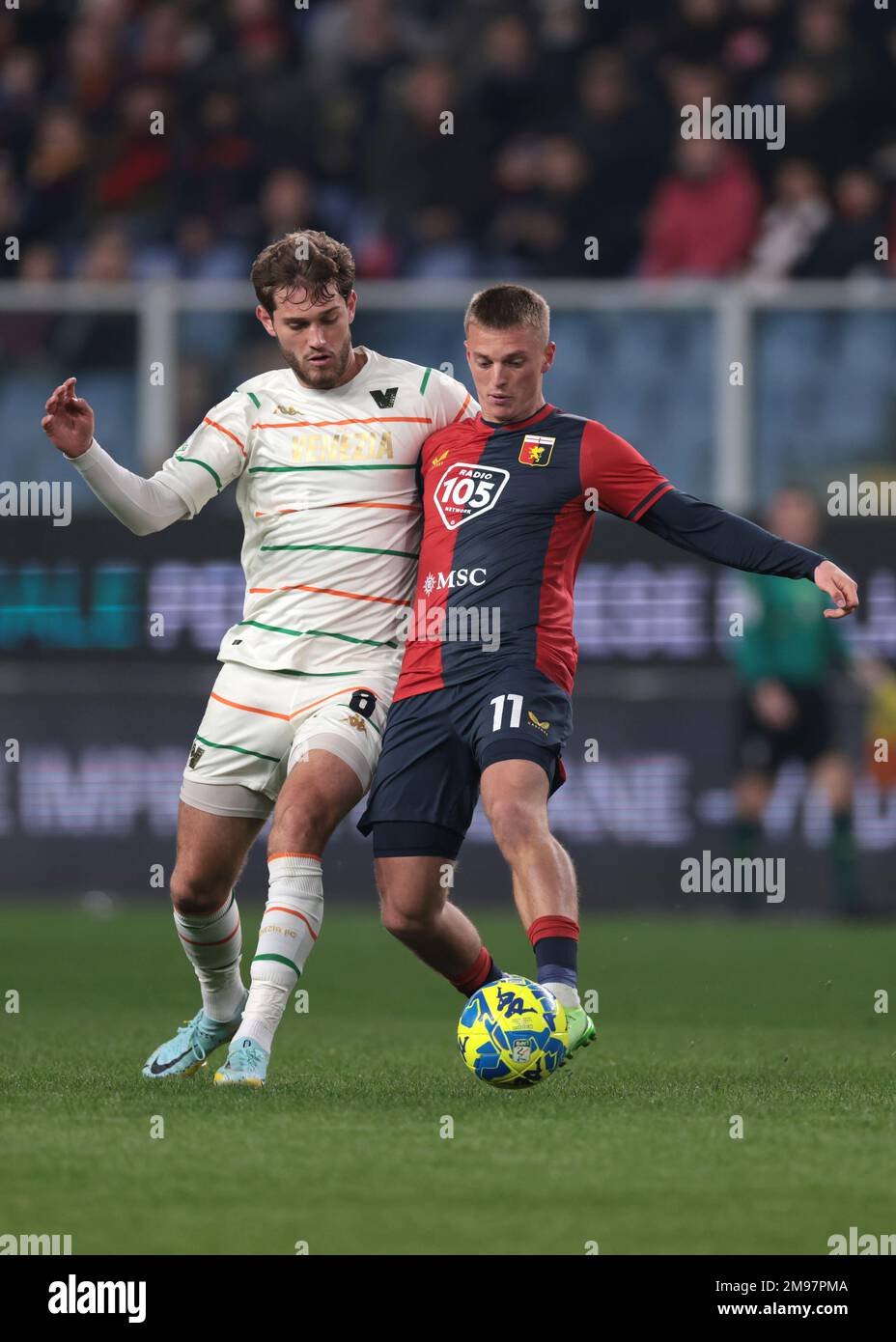 Genoa, Italy, 16th January 2023. George Puskas of Genoa CFC reacts during  the Serie B match at Luigi Ferraris, Genoa. Picture credit should read:  Jonathan Moscrop / Sportimage Stock Photo - Alamy