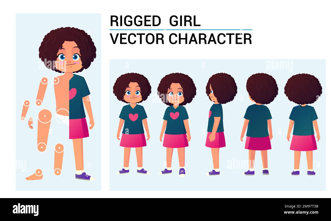 Cute Girl Character Construction Set For Animation And Rigging Vector Illustration Stock Vector