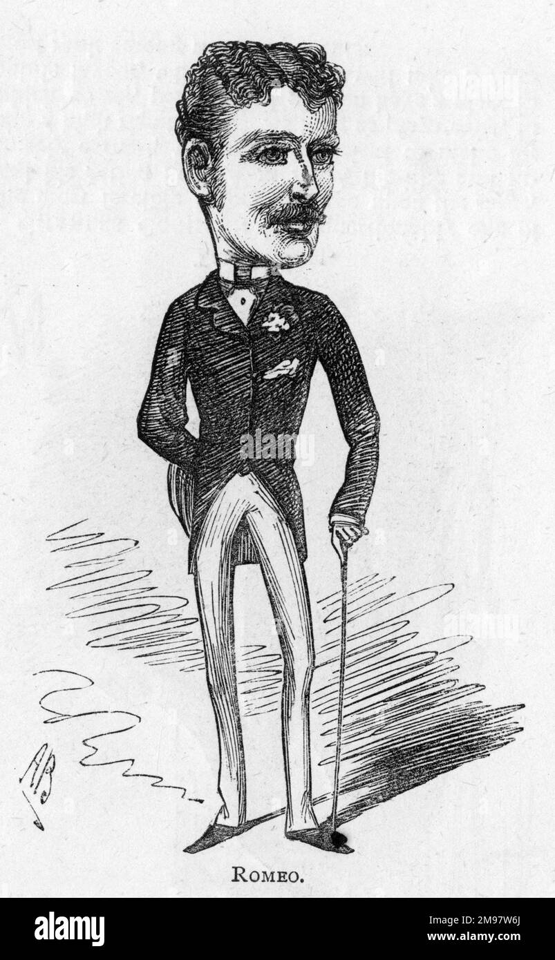 Cartoon of the British actor H B Conway (1850-?).  One of his roles was Romeo in Shakespeare's Romeo and Juliet at the Theatre Royal, Haymarket, London. Stock Photo