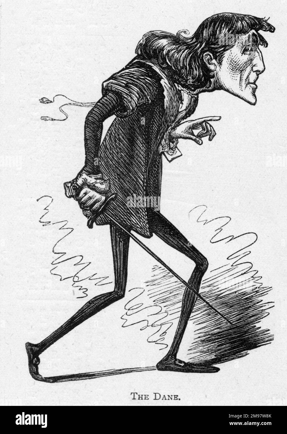 Cartoon of the English actor and actor-manager Sir Henry Irving (1838-1905) as Hamlet -- The Dane. Stock Photo