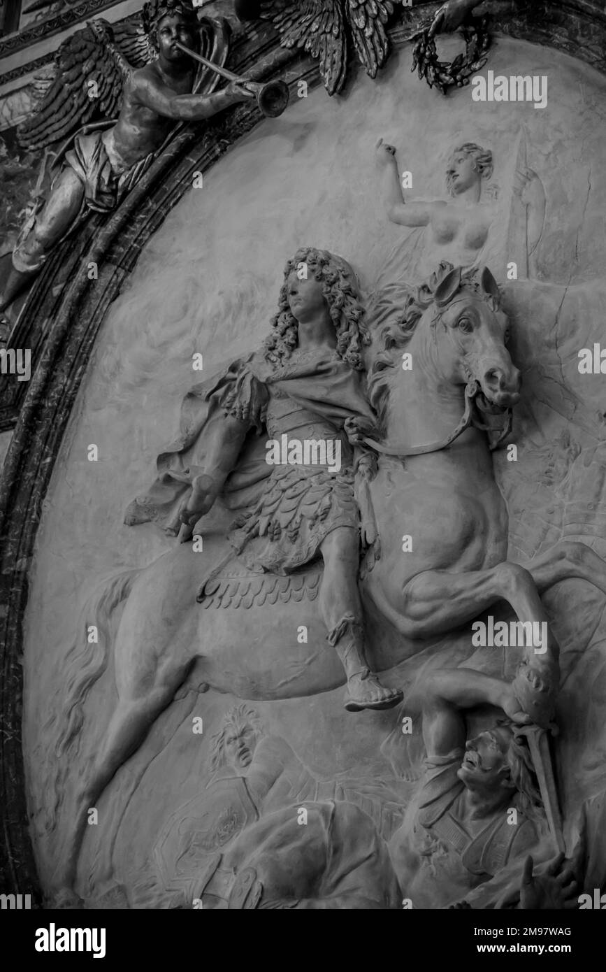 Versailles, France - Dec. 28 2022: The relief sculpture on the wall of Versailles Palace Stock Photo